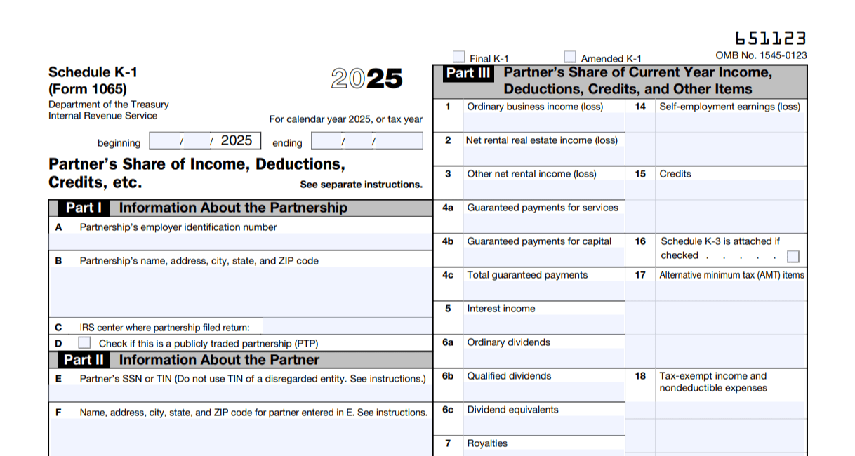 2025 Schedule K-1 (Form 1065)